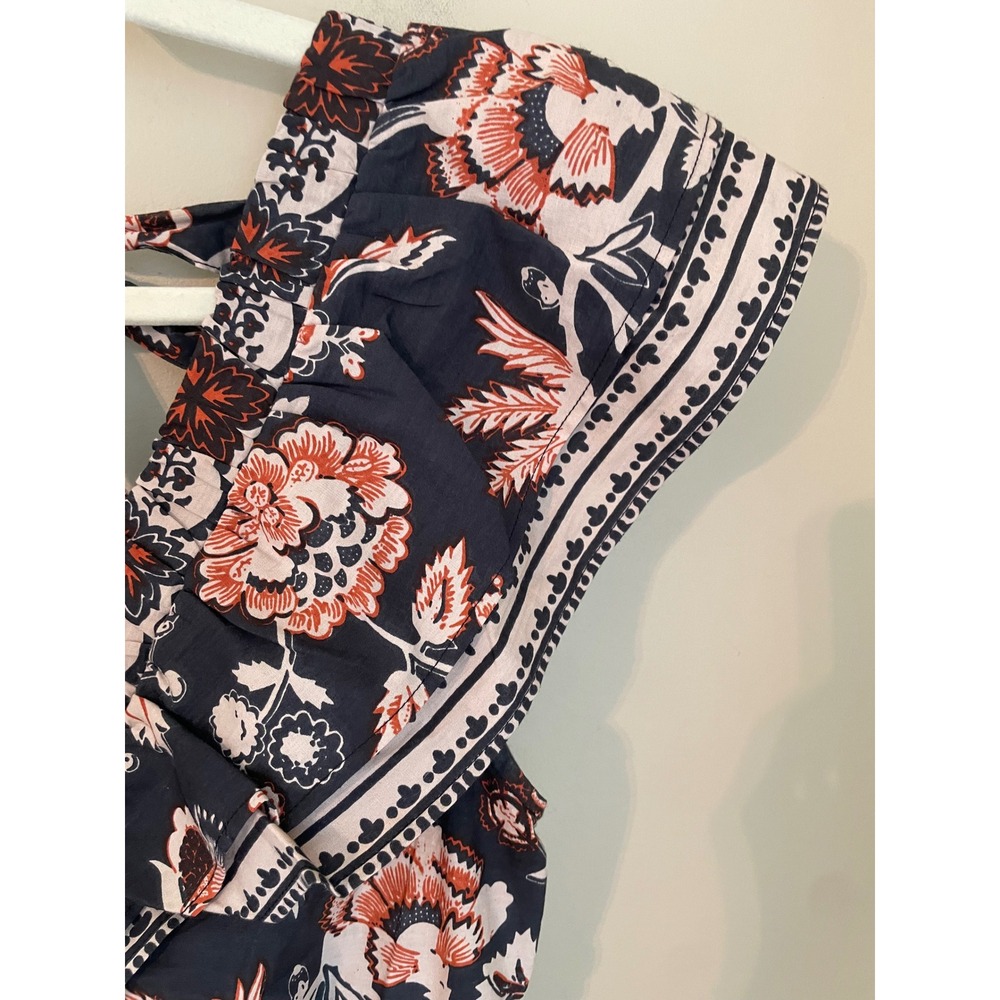 Caroline Constas Size S Floral Cotton Smocked Tiered Mini Dress Black Rust - Picture 10 of 10